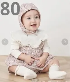 【ミート様】petit main 花柄ロンパース・帽子セット　ムーミン　80