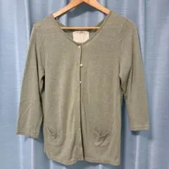 グリーン カーディガン ボタン付き　レース　春　古着　　エメラルドグリーン　緑系