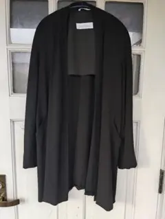 Max Mara ブラック ロングコート ノーカラー 白タグ イタリア製 L