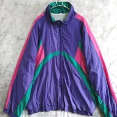 1347　くしゃナイロンジャケット　2XL　紫杏子緑　タグ無　US古着　レディスのサムネイル