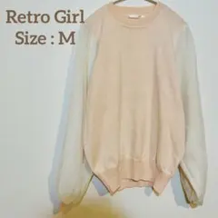 RETRO GIRL チュール ニットトップス M ピンク ベージュ シフォン