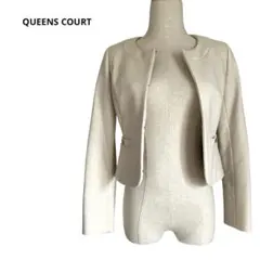 ❤️QUEENS COURT ノーカラー　ジャケット ベージュ　1 S ショート丈のサムネイル