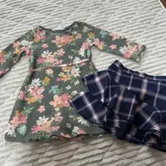 H&M フラワープリント ワンピース チェックフレアスカート