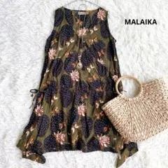 【MALAIKA】ボタニカル柄 ノースリーブ ひざ丈ワンピースのサムネイル