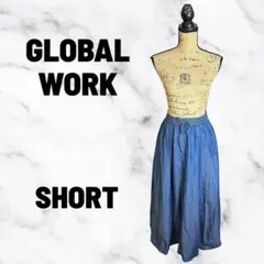 【GLOBAL WORK】デニムフレアスカート　薄手　総ゴム　リボン　ブルー