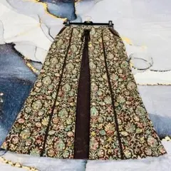 【希少 びーどろぽえむ】花柄レースフレアロングスカート リボン M～L レトロ