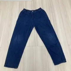 ダークブルー ストレートパンツ ゴムウエスト