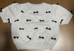 GRL リボンモチーフ グレー 半袖ニット