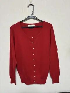 《ikka 》長袖　クルーネックカーディガン　赤　M 美品♡のサムネイル