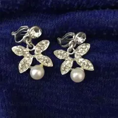 イヤリング　シルバー　ダイヤ　パール　蝶　花　ウェディング