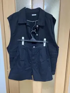 ブラック ノースリーブ ベスト　ハーフパンツ　ショートパンツ　セットアップ