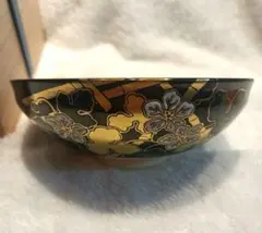 中村能久　黒釉夕顔之図茶碗　平茶碗