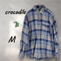 クロコダイル crocodile チェック柄ネルシャツ Mサイズ メンズ 刺繍