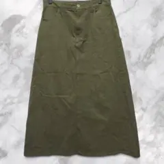 無印良品 縦横ストレッチチノ Aラインスカート L カーキ オリーブ ロングのサムネイル