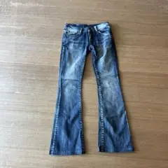 ダークブルー ブーツカットデニム ウォッシュ加工