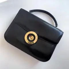 【美品】セリーヌ ハンドバッグ サークル カーフレザー 黒 ゴールド金具