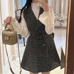 ベルト付きツイードミニワンピース[tg665]