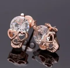 骸骨ピアス ハート ガイコツ 韓国 可愛い キラキラ シンプル ピンクゴールド