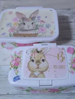 デコパージュ　掃除シート ケース♪ウェットティッシュケース♪セット♡うさぎ