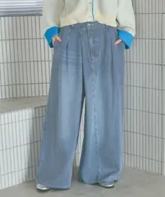 リメイクバギーデニムパンツ ニコアンド パンツ　デニム　インディゴヒッコリーのサムネイル