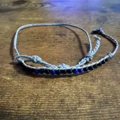 ハンドメイド ブレスレット 黒青ビーズ グレーコード