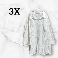 シャツ 【3X】ホワイト 大きめ 長袖