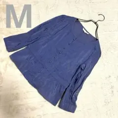 【NATURAL BEAUTY】シアー 光沢 ギャザーブラウス 38 ネイビー