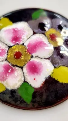 お花　七宝焼　ブローチ