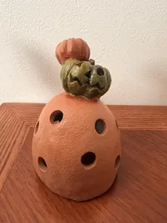 ハロウィン かぼちゃ 置物 キャンドルホルダー 陶器 オブジェ 2段パンプキン