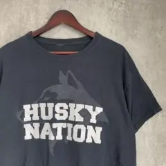 HUSKY NATION 両面プリント Tシャツ 黒 L相当
