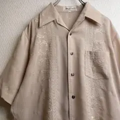 古着 シャツ 刺繍 柄シャツ キューバシャツ風 デザインシャツ 半袖