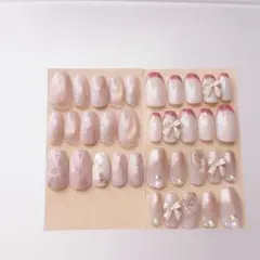 現品　ネイルチップ　まとめ売り　ピンク　リボン　フレンチ