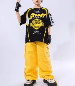 キッズダンス　衣装 セットアップ　上下セット　黄色　Tシャツ カーゴパンツ