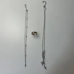 シルバー ネックレス スター型チャーム ゴールドリング3点セット