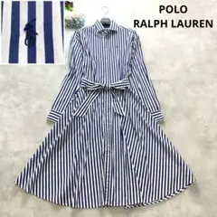 美品 ポロラルフローレン リネン チェック ベルト ロングシャツ