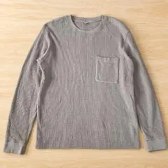 ユニクロ ワッフルクルーネックT メンズ L ベージュ系