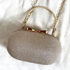 パーティバック　キラキラ　ベージュ　金　ゴールド　おしゃれ　結婚式