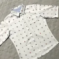 ●トミーヒルフィガーゴルフ●ポロシャツ L 半袖 ホワイト 総柄 マリン 白