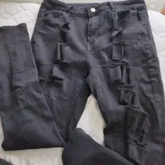 ダメージ スキニー デニム ブラック