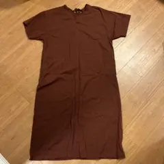 ブラウン 半袖 カットソー ロングワンピース　マタニティワンピース　F