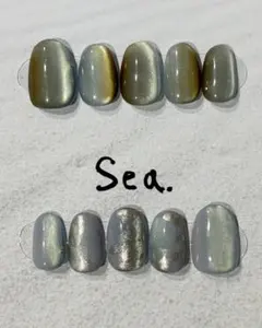 muted oceanマグネットグラデ×インクニュアンス 静かな海のネイルチップ