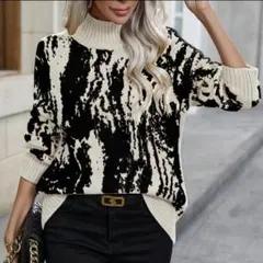 SHEIN 女性用モックネック長袖パターン入り　カジュアルセーター