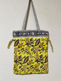 花柄 キルト 巾着バッグ トートバッグ イエロー系