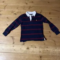 キッズ　スポーツPOLO長袖ラガーシャツ　ネイビーと赤のストライプ