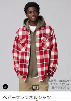 【新品、未使用】GU ヘビーフランネルシャツ Mサイズ 赤白チェック