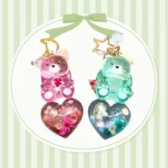 クマ型レジンチャーム　単品（ピンク・グリーン）