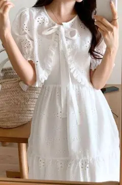洗濯してあります！美品✨️ホワイト 半袖ワンピースセット