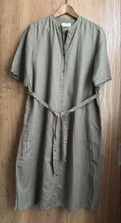 UNIQLO リネンコットンシャツワンピース（半袖） カーキ系L