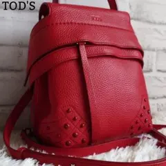 美品 トッズ 3way ウェーブ リュックサック ショルダーバッグ レザー 赤のサムネイル