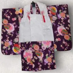 極美品　七五三 753 女の子用 着物　フルセット／紫×白 花柄・3歳向け